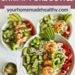 Pinterest pin for shrimp poke bowls.