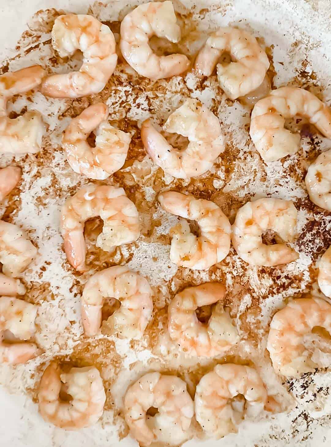 Cooked shrimp in a pan