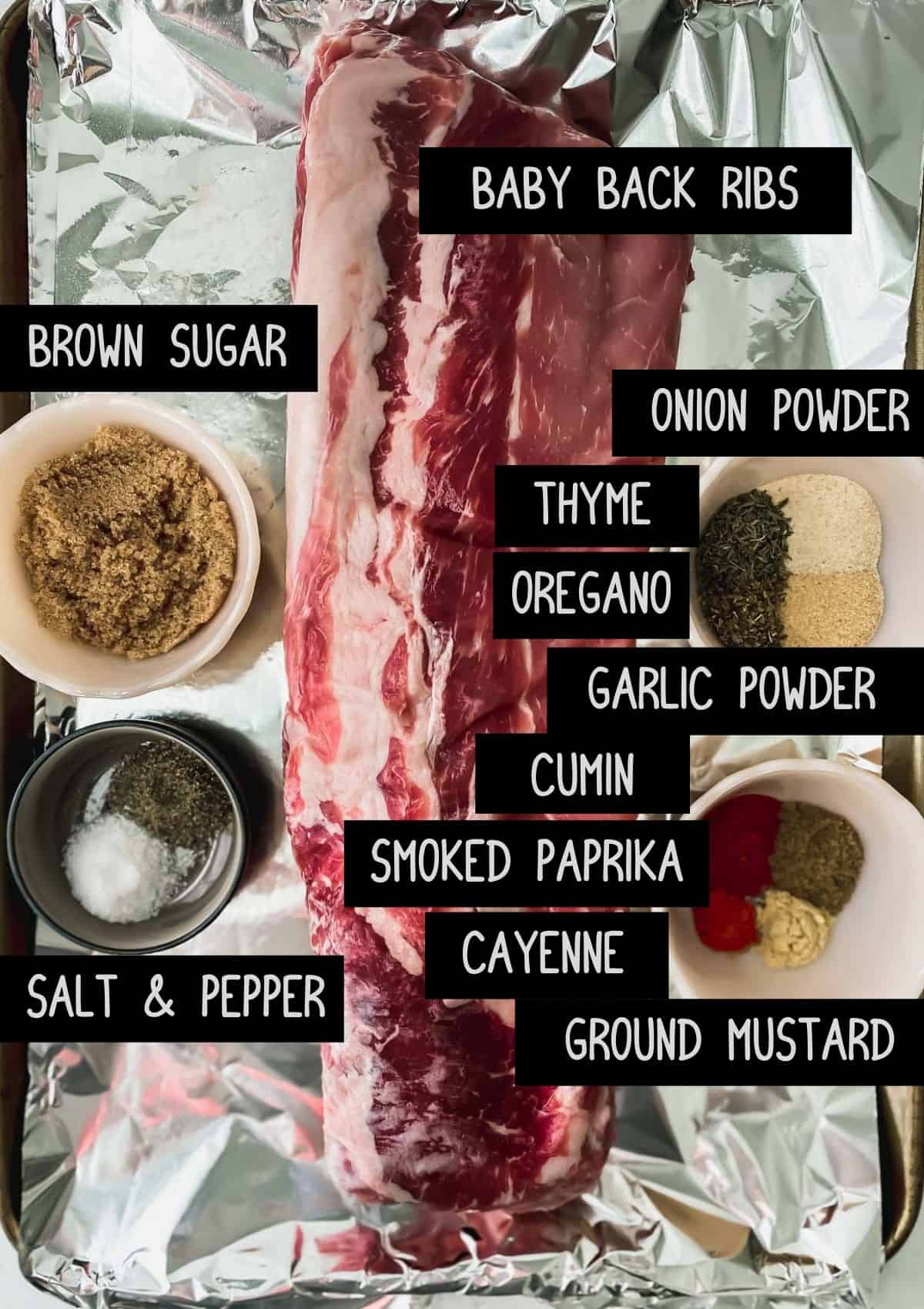 raw slab of ribs with ingredients