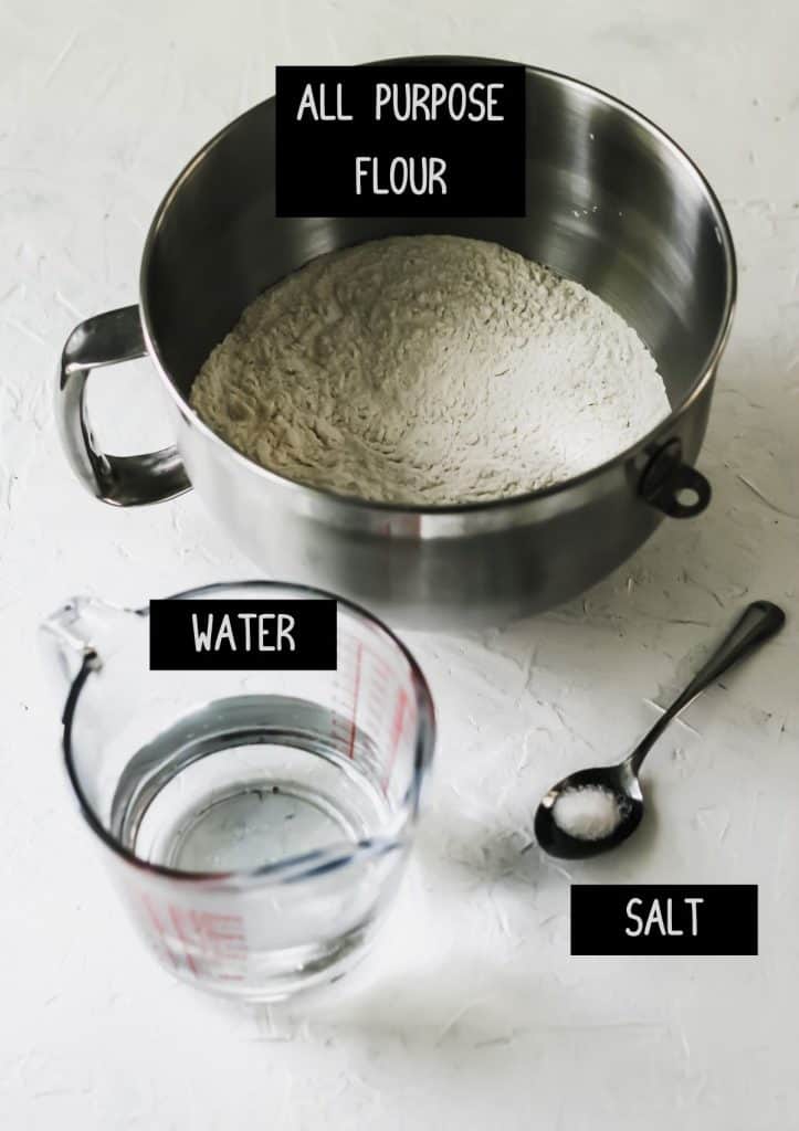 Labelled ingredients for the dumpling dough (see recipe for details).