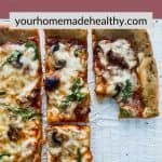 Pinterest pin for mushroom, sausage, and arugula pizza.