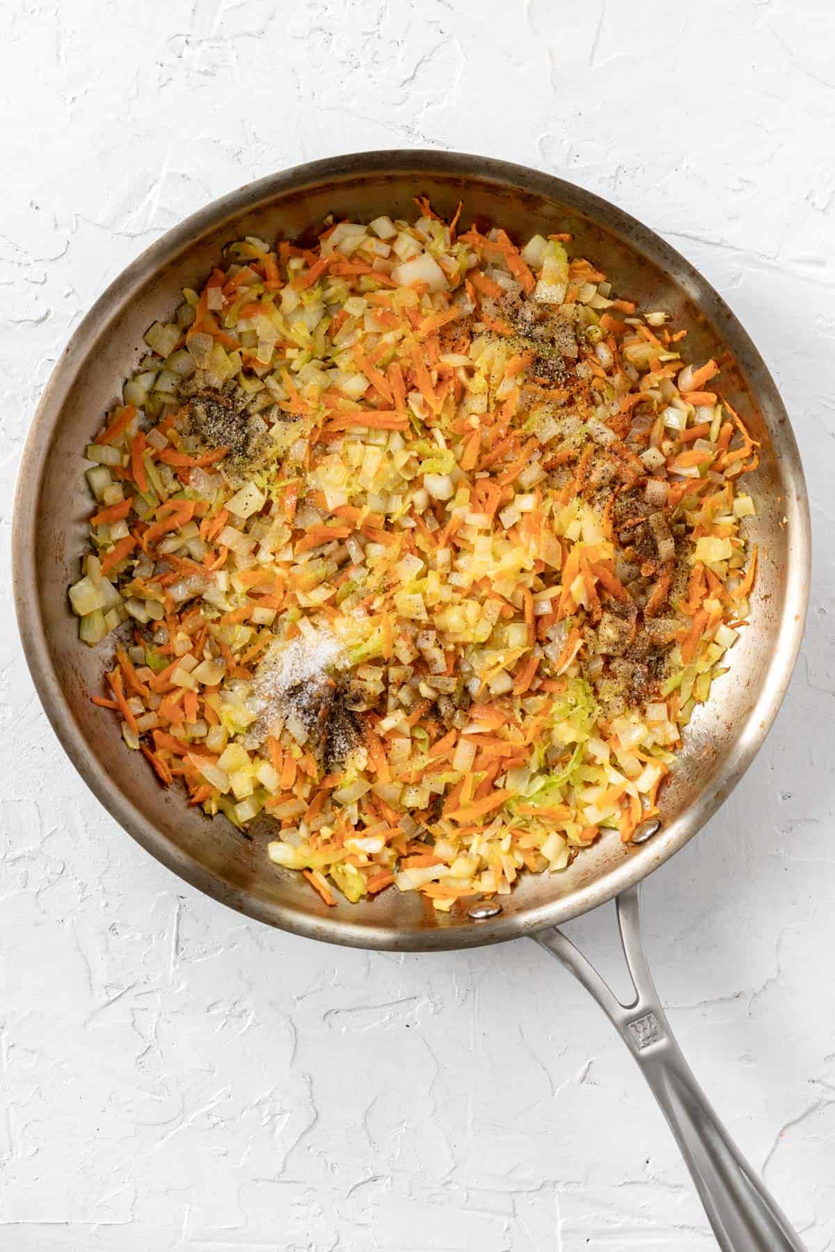 Shredded carrots, celery, onions, and garlic seasoned with salt, pepper, and Worcestershire sauce.