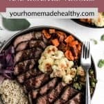 Pinterest pin for balsamic glazed steak and veggie bowls.