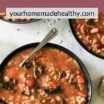 Pinterest pin for one pot vegetable, bean, and barley soup.