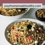 Pinterest pin for mediterranean garlic and olive oil pasta.