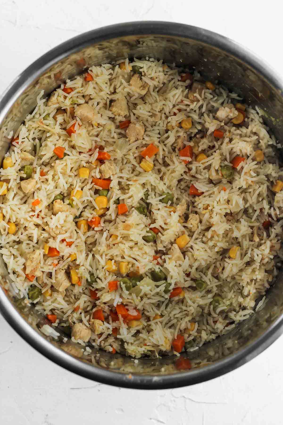 Cooked rice and veggies in the instant pot.