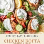 Pin graphic for chicken kofta kebabs.