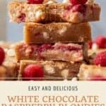 Pin graphic for white chocolate raspberry blondies.