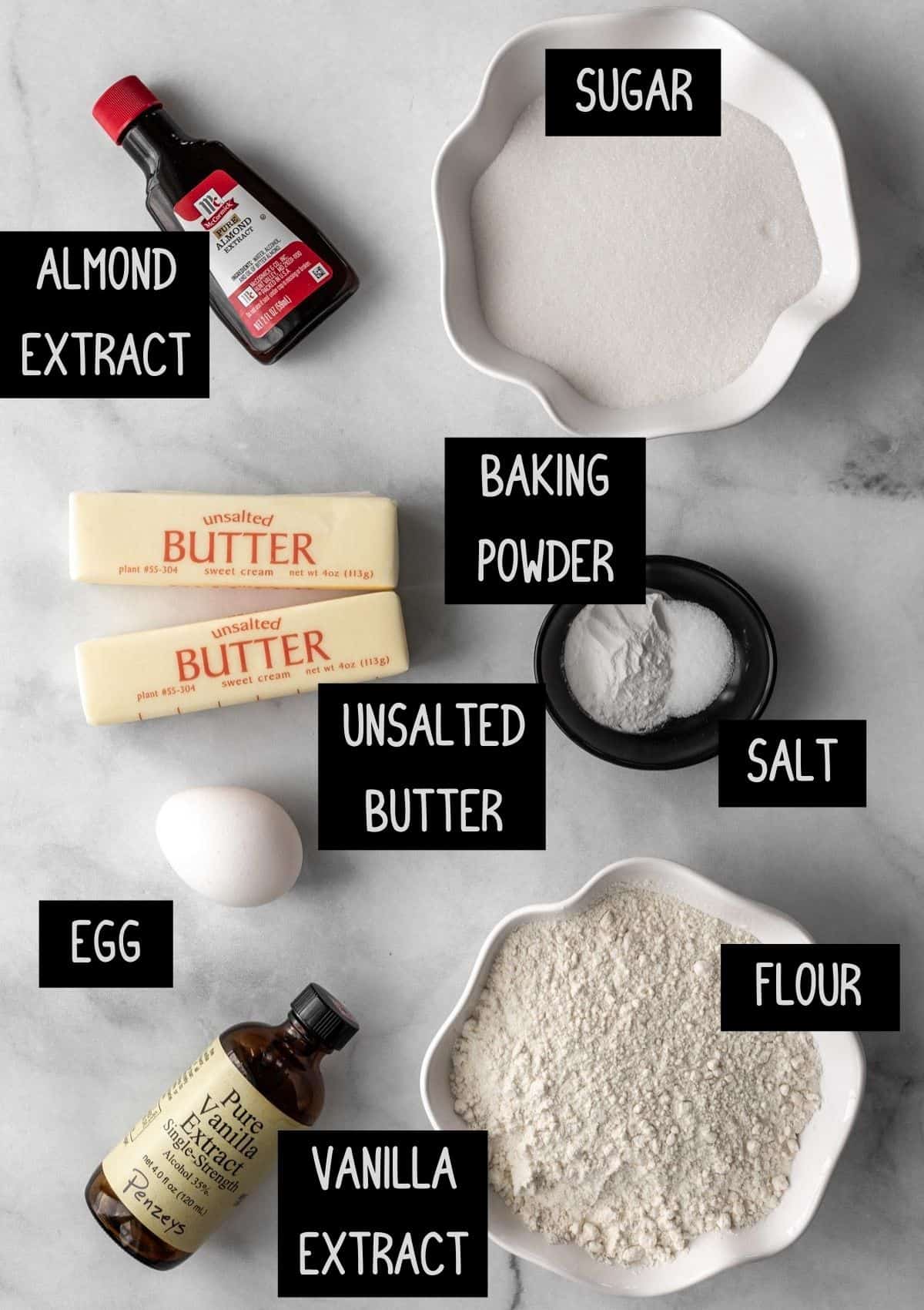 Labelled ingredients for the base dough (see recipe for details).