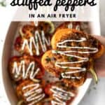 Pin graphic for air fryer stuffed peppers.