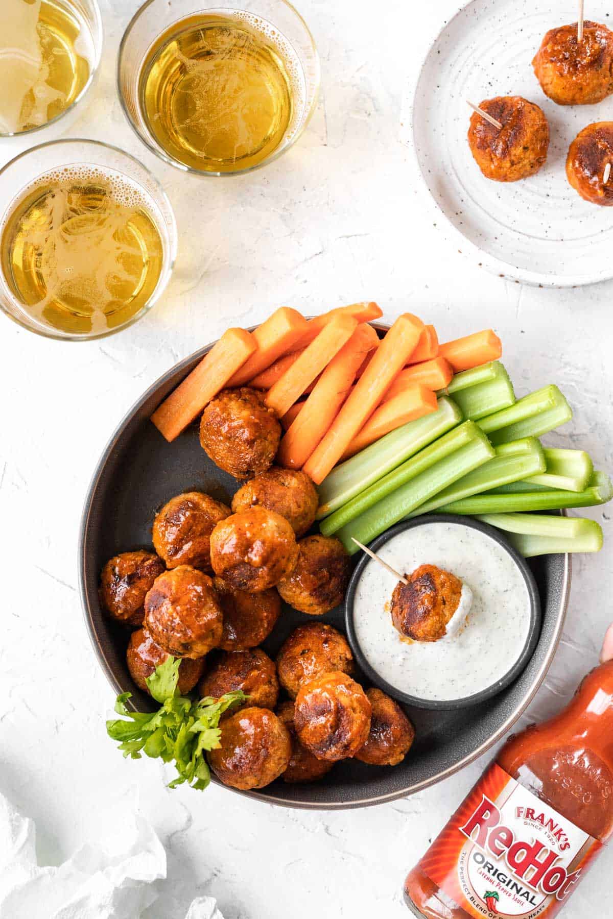 Buffalo Turkey Meatballs with Creamy Feta Ranch