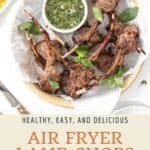 Pin graphic for air fryer lamb chops.