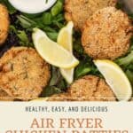 Pin graphic for crispy air fryer chicken patties.