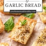 Pin graphic for air fryer garlic bread.