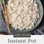 Pin graphic for instant pot sushi rice.