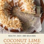 Pin graphic for easy coconut lime drizzle cake.