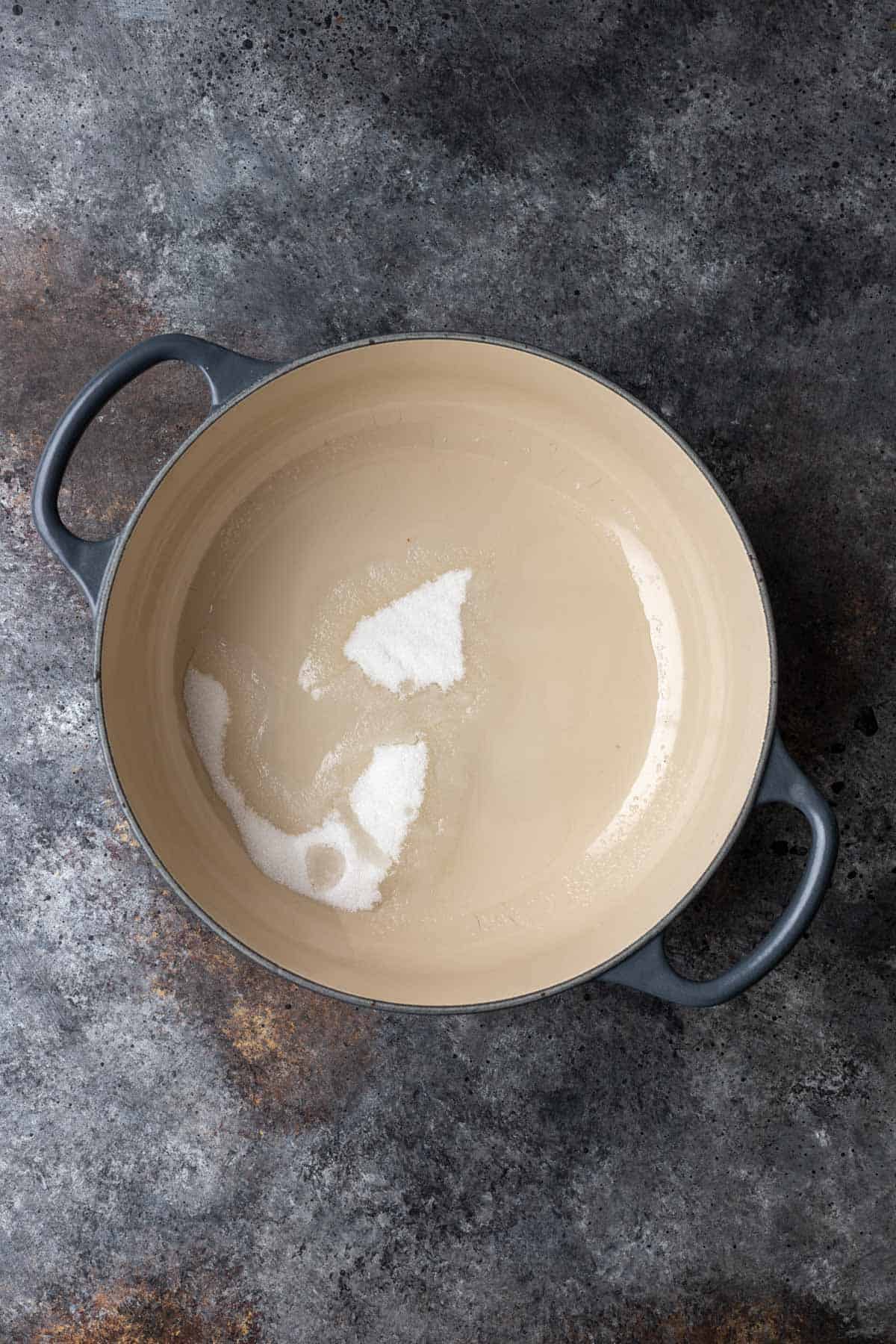 Water and sugar in a large pot.