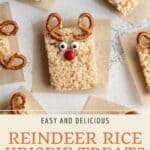Pin graphic for reindeer rice krispie treats.