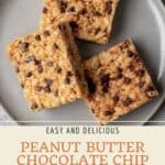 Pin graphic for peanut butter chocolate chip rice krispie treats.
