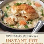 Pin graphic for instant pot chicken pot pie.