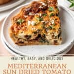 Pin graphic for mediterranean sun-dried tomato quiche.