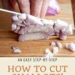 Pin graphic for how to cut shallots.