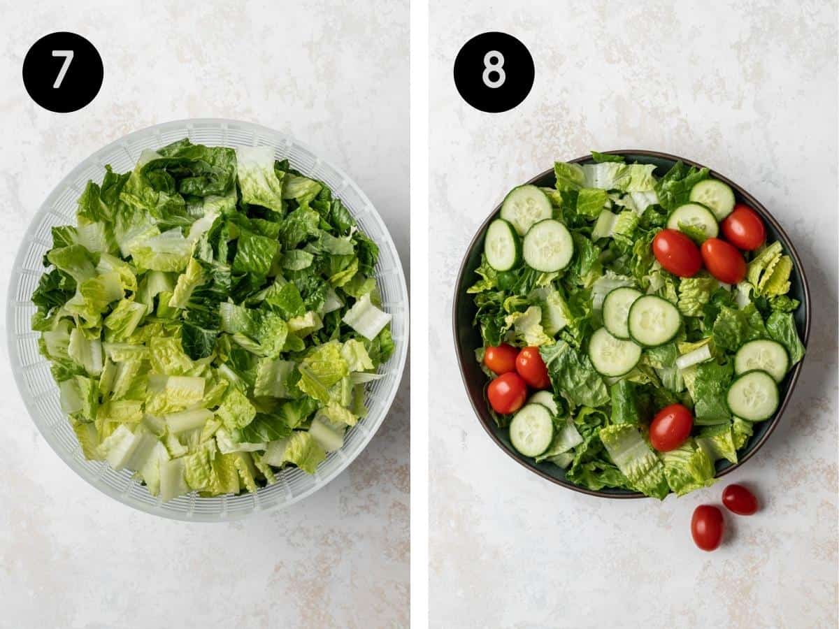 Chopped lettuce added to a salad spinner and made into a salad.