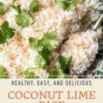 Pin graphic for coconut lime rice.