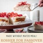 Pin graphic for kosher for passover cheesecake.