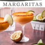 Pin graphic for passion fruit margaritas.