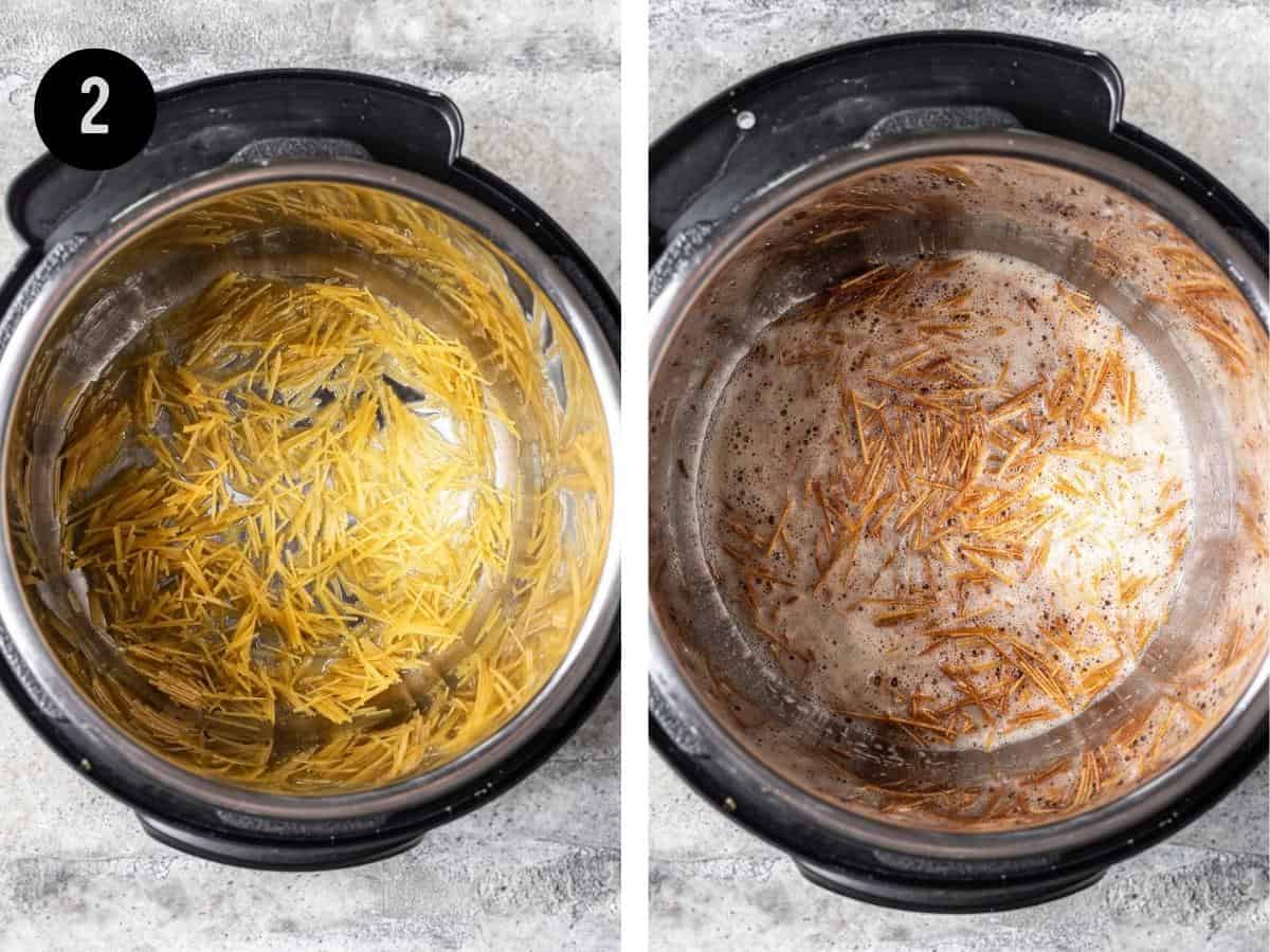 Toasting the vermicelli noodles in an instant pot.