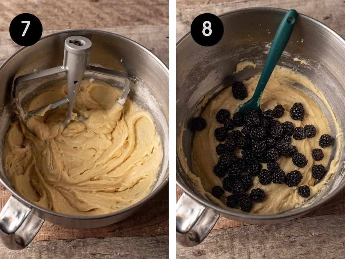 Blackberries folded into the raw bread batter.