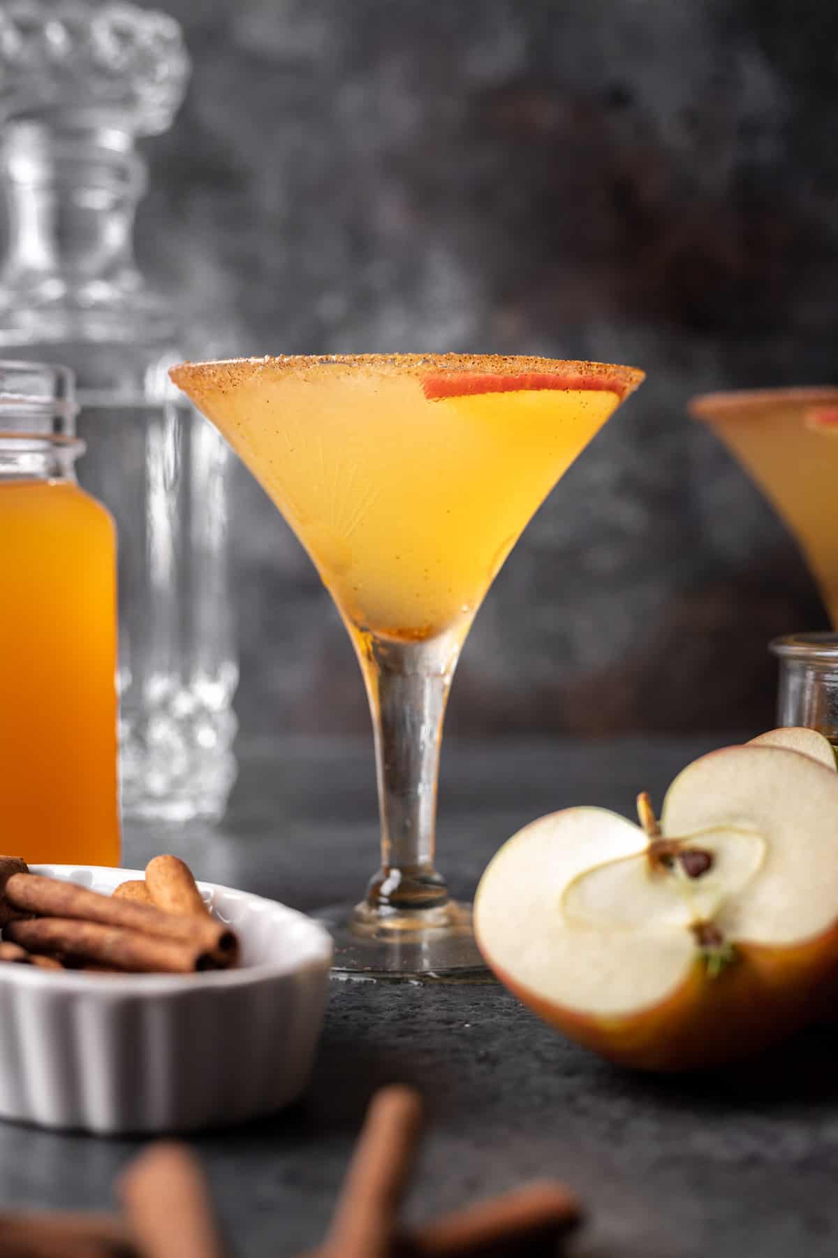 Apple cider martini with a cinnamon sugar rim.