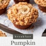 Pin graphic for pumpkin banana muffins.