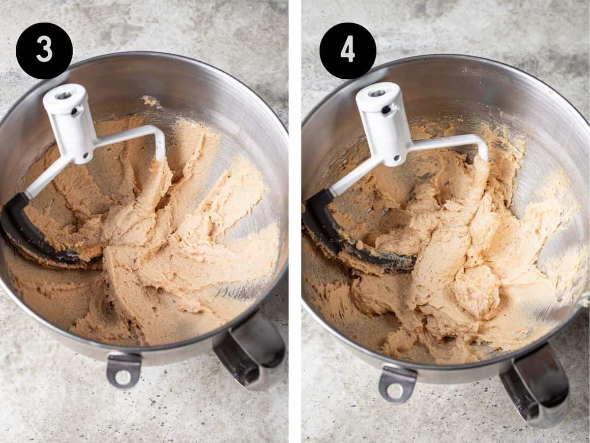 Raw apple cider cookie batter in a mixing bowl.