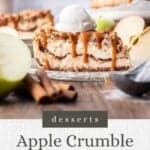 Pin graphic for apple crumble cheesecake.