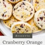 Pin graphic for cranberry orange shortbread cookies.