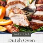 Pin graphic for dutch oven turkey breast.