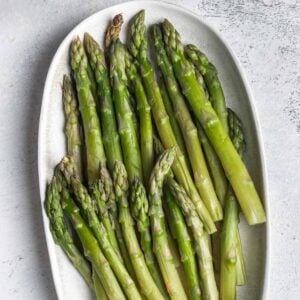 Instant pot asparagus on a serving platter.