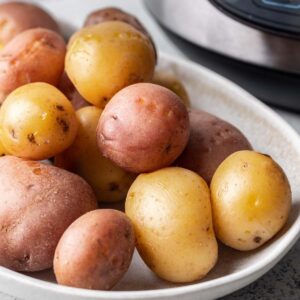 Instant pot boiled potatoes on a serving platter.