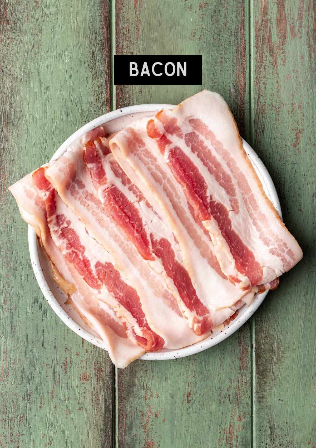 Labelled ingredients for instant pot bacon (see recipe for details).