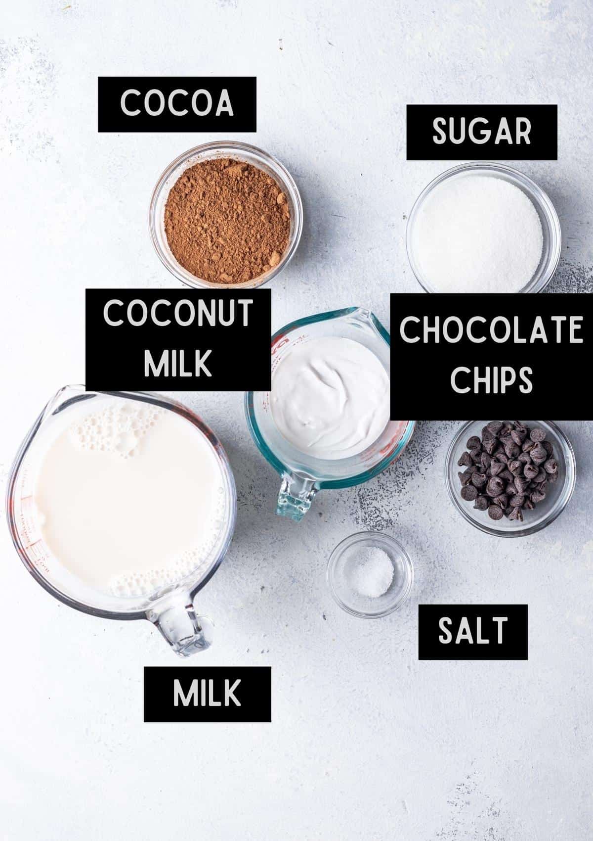Ingredients for instant pot hot chocolate (see recipe for details).
