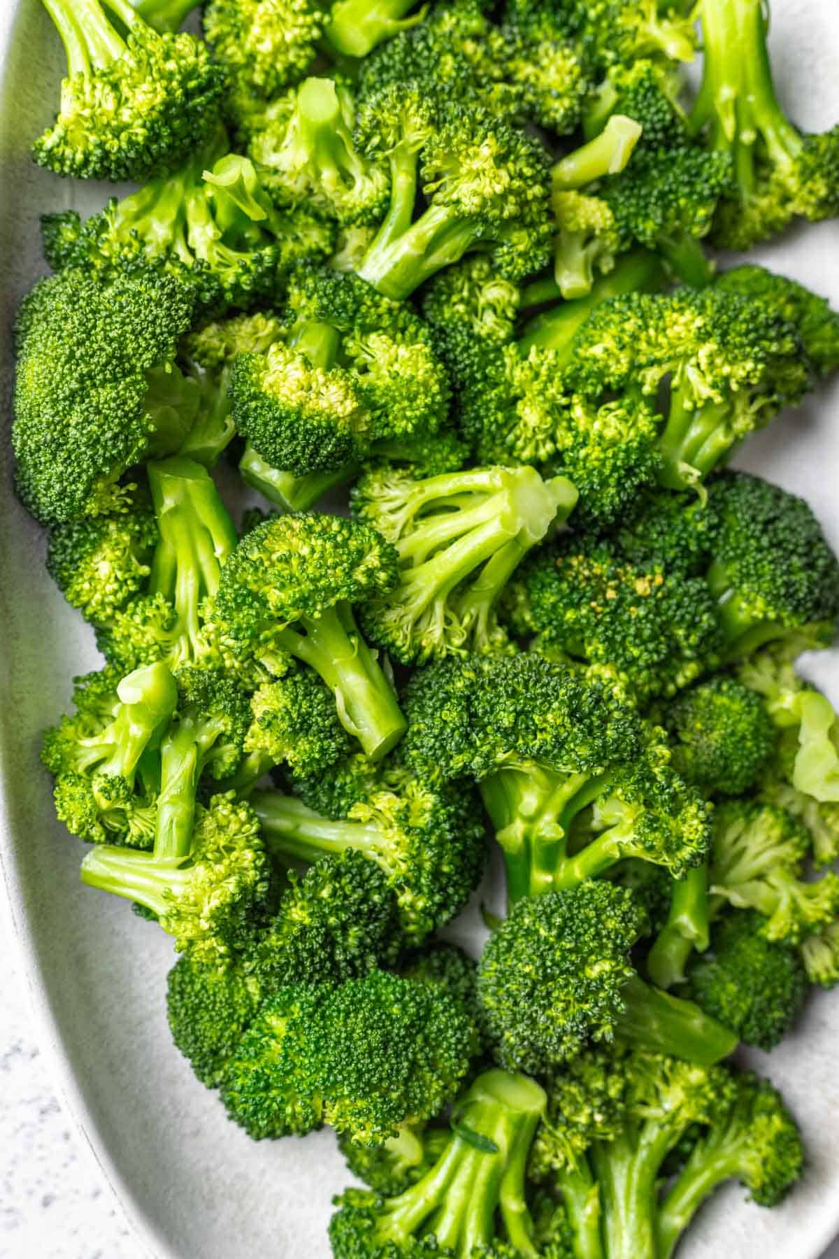 Instant pot broccoli on a serving platter.