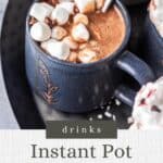 Pin graphic for instant pot hot chocolate.