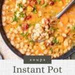 Pin graphic for instant pot navy bean soup.