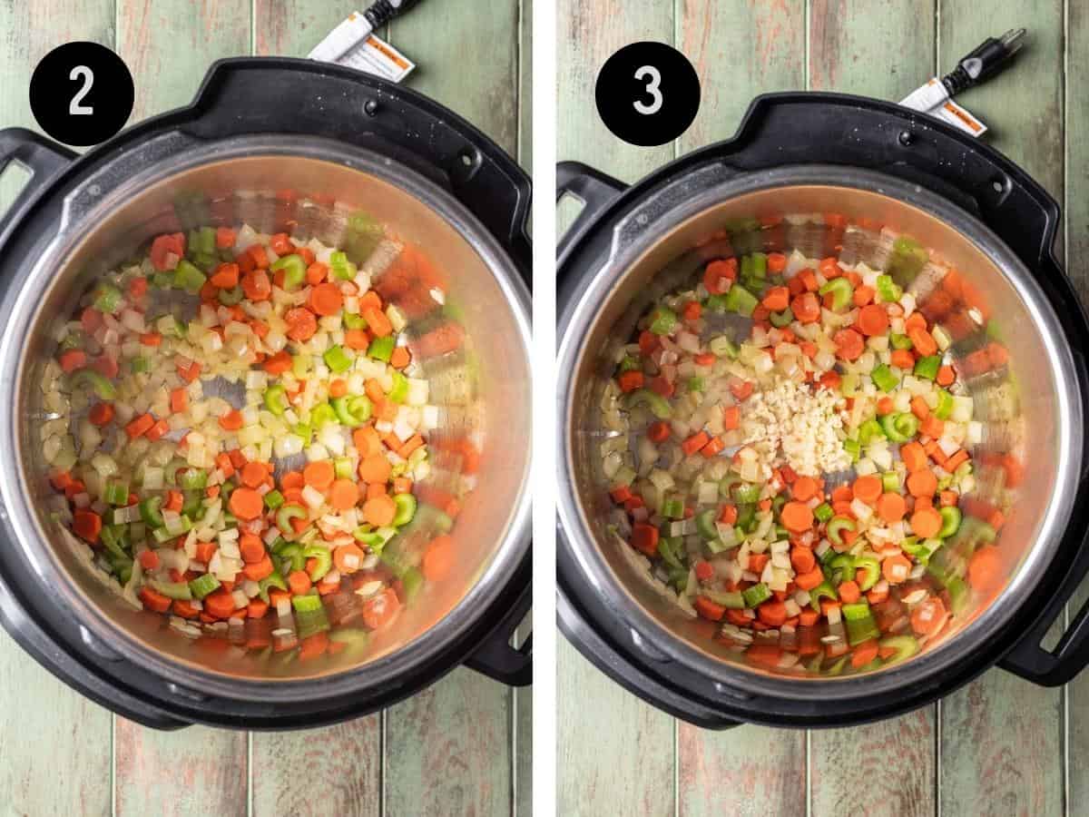 Vegetables cooking in an instant pot.