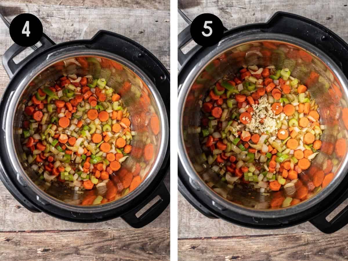 Vegetables cooking in an instant pot.