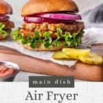 Pin graphic for air fryer turkey burgers.