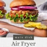 Pin graphic for air fryer turkey burgers.