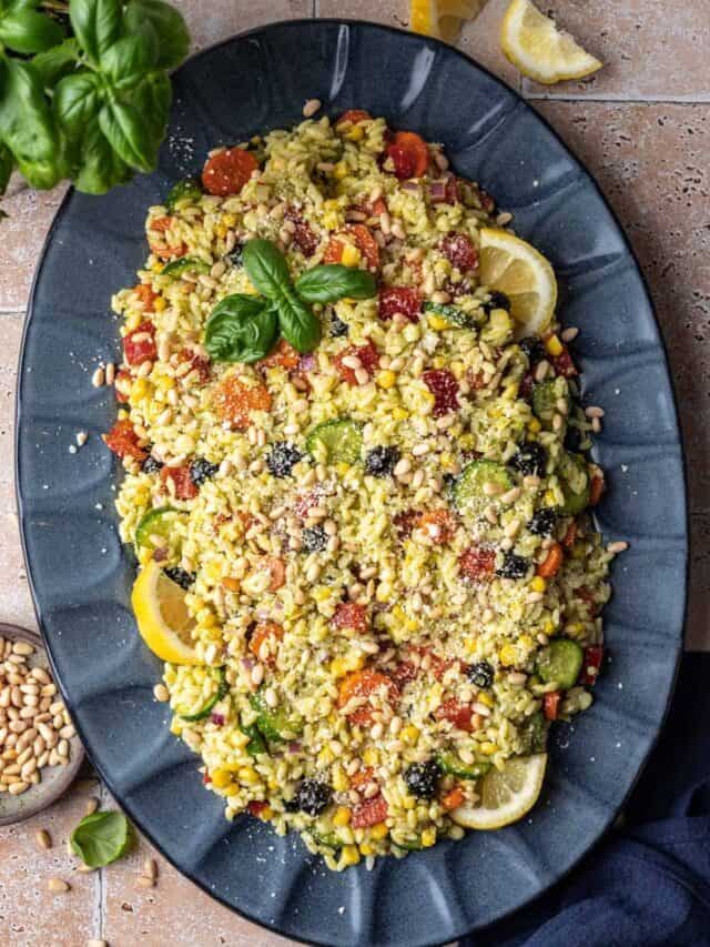 Rainbow Orzo Salad with Pesto